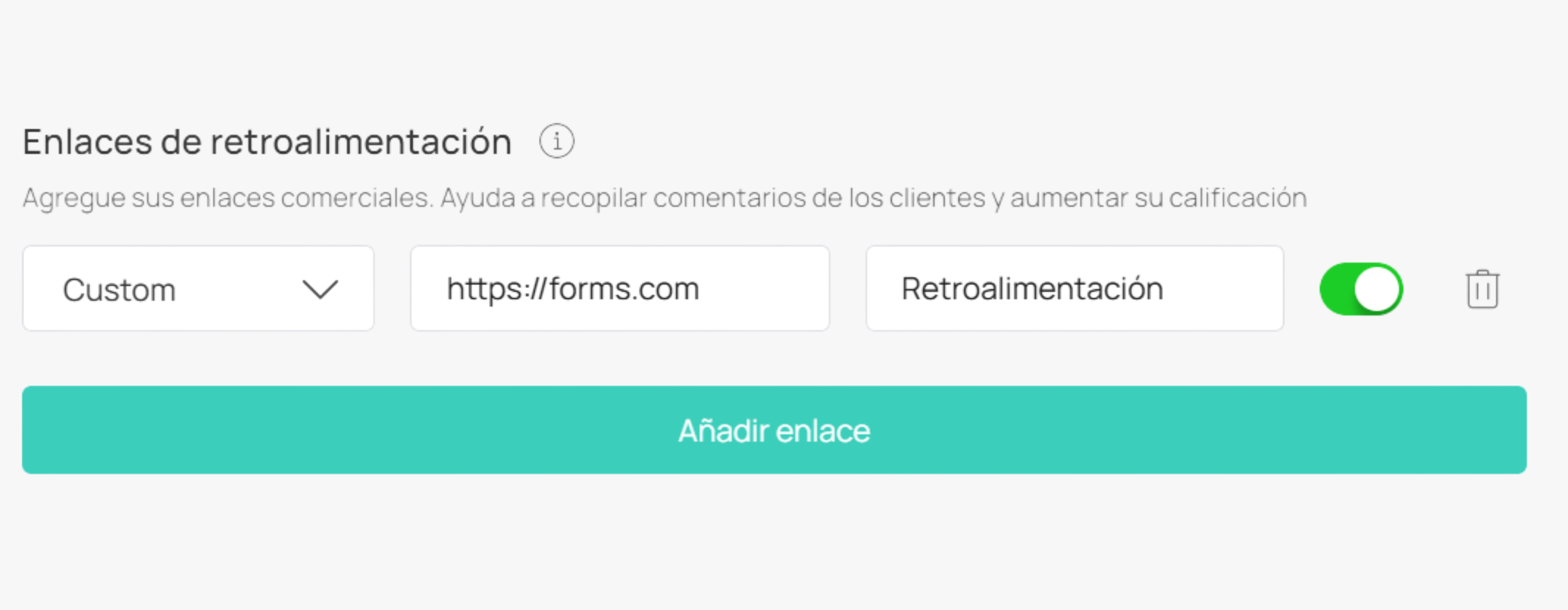 Sección de enlaces de feedback
