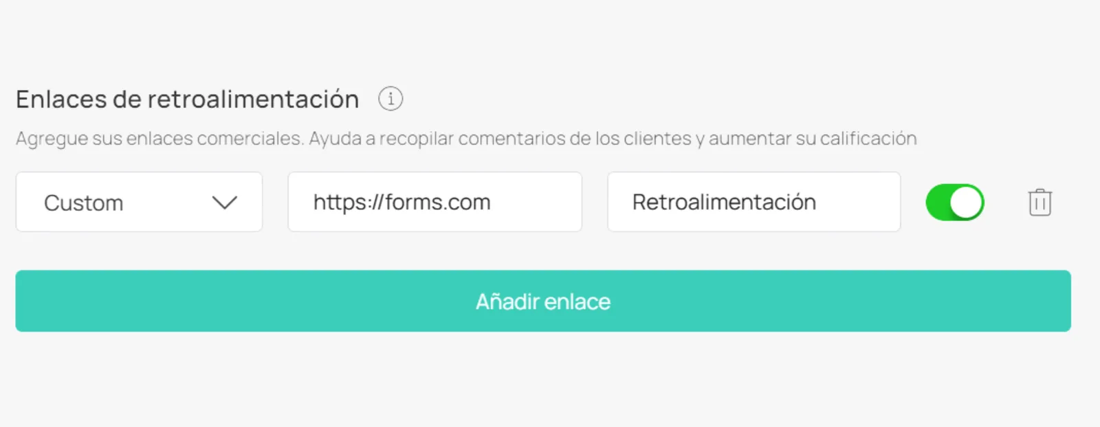 Sección de enlaces de feedback