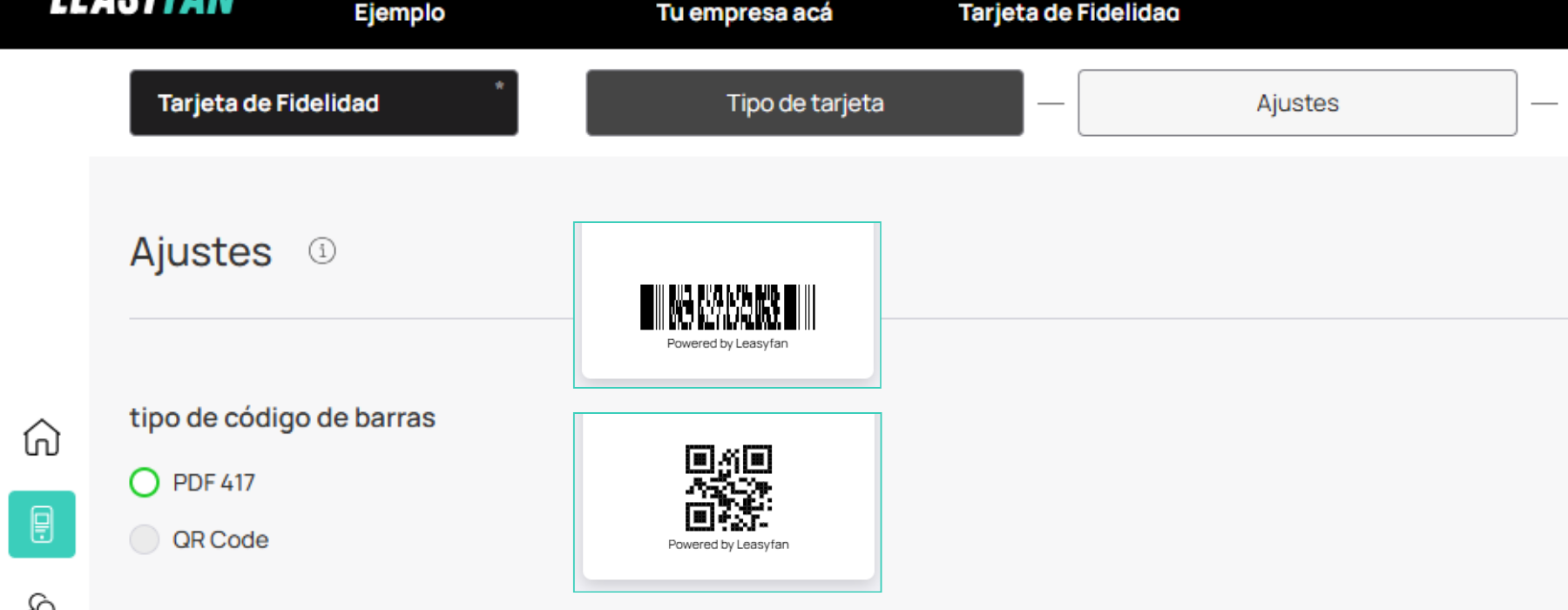 Selector de tipo de código de barras
