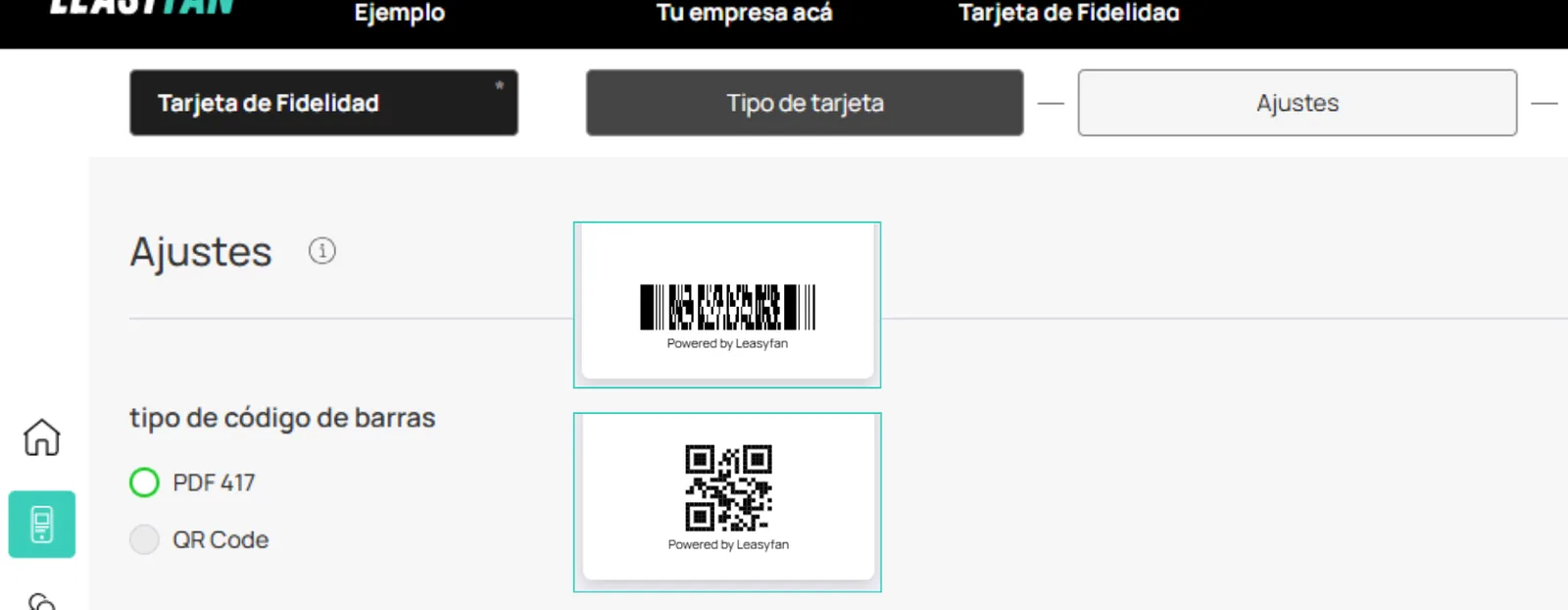 Selector de tipo de código de barras