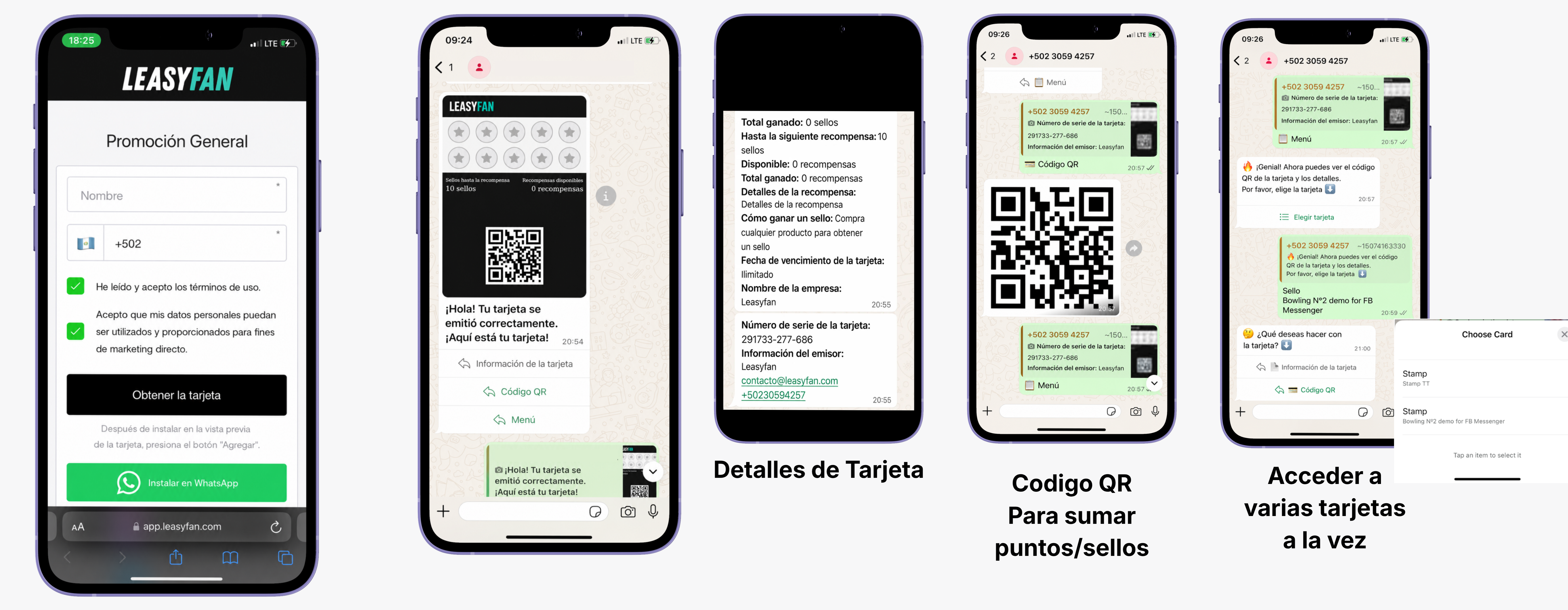 Tarjeta instalada en WhatsApp (vista del cliente)