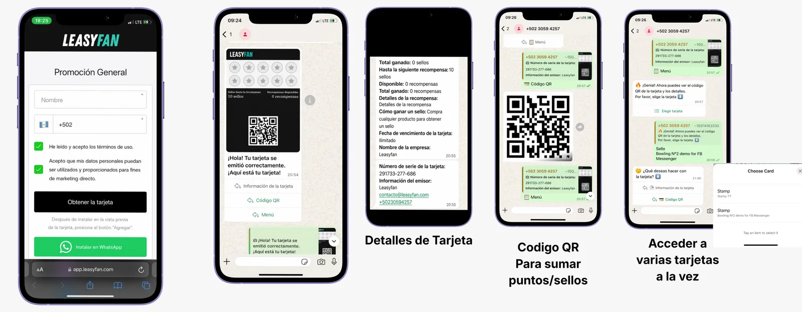 Tarjeta instalada en WhatsApp (vista del cliente)