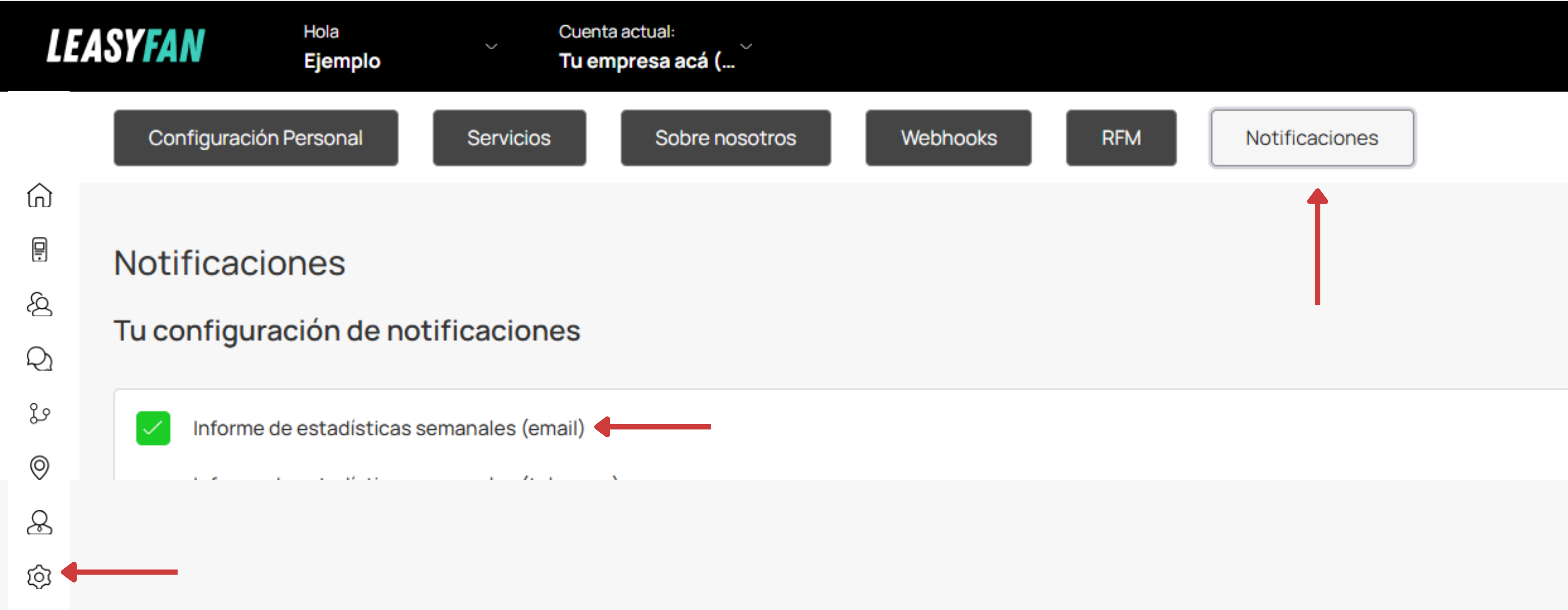 Toggle de habilitación/deshabilitación del email
