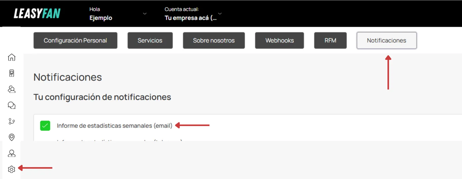 Toggle de habilitación/deshabilitación del email