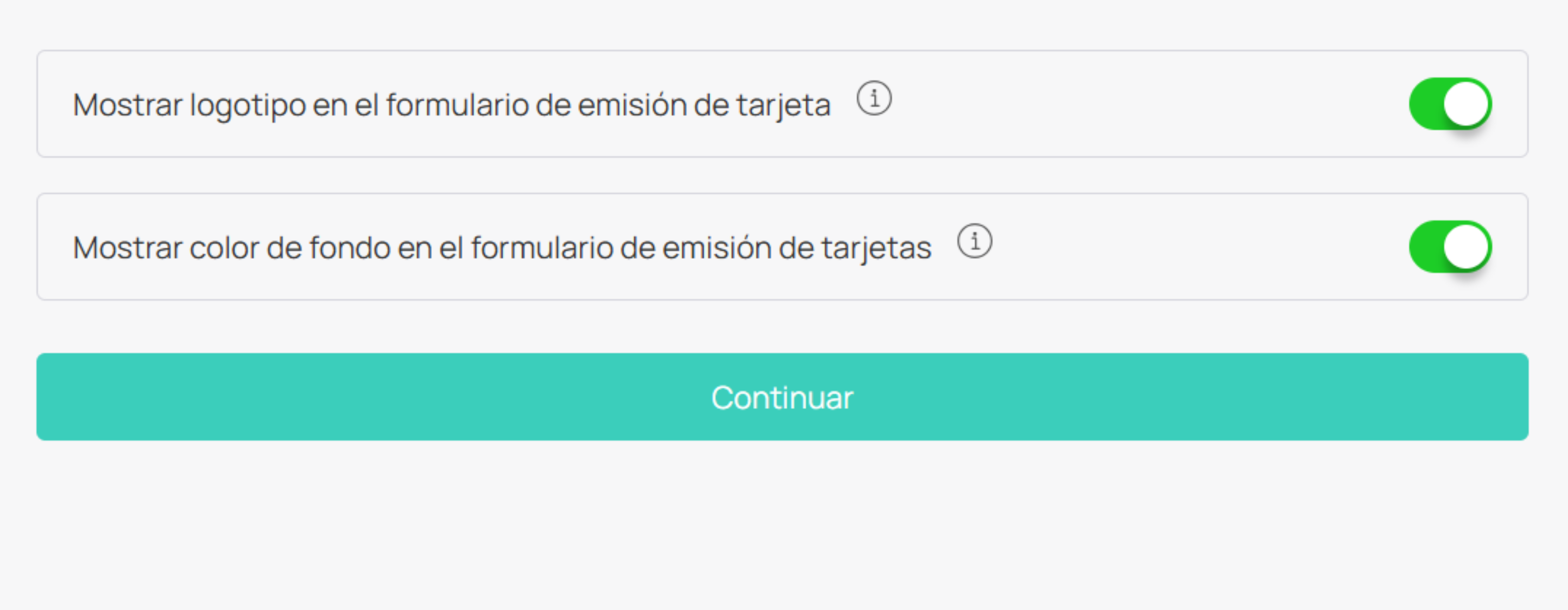 Toggles de logo y fondo en formulario