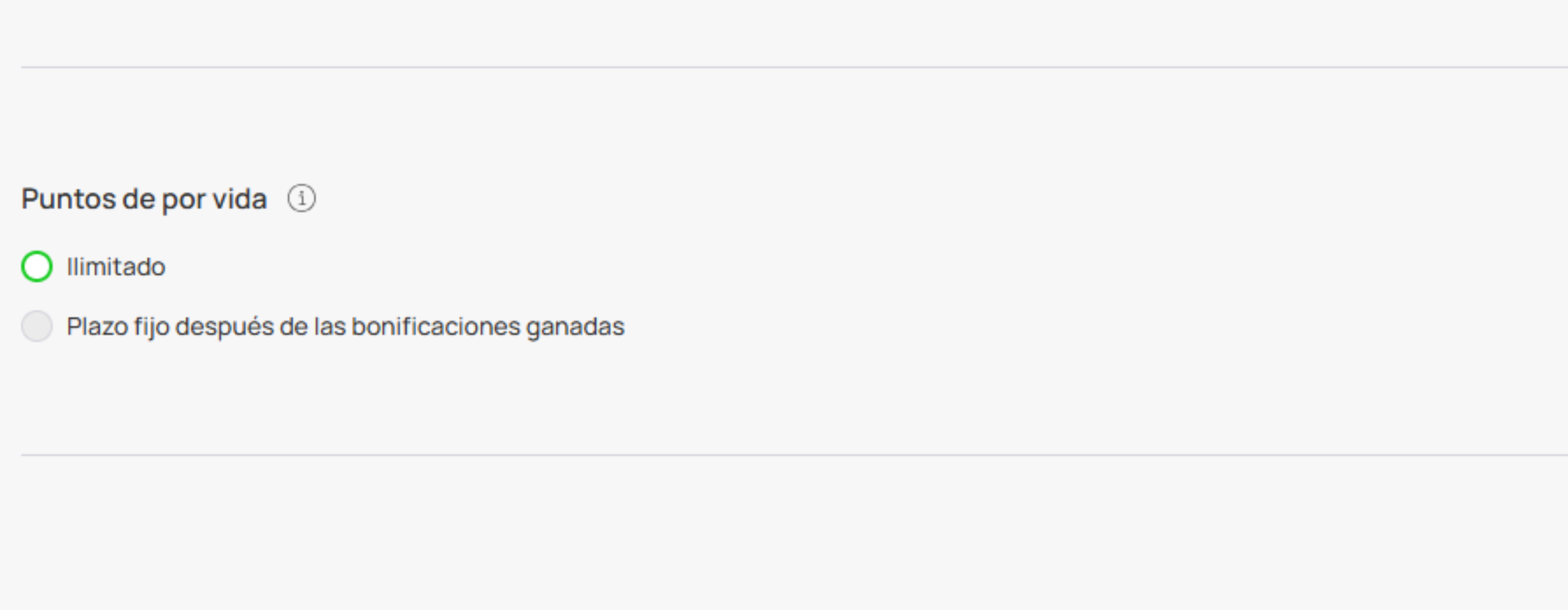 Validez de puntos de por vida