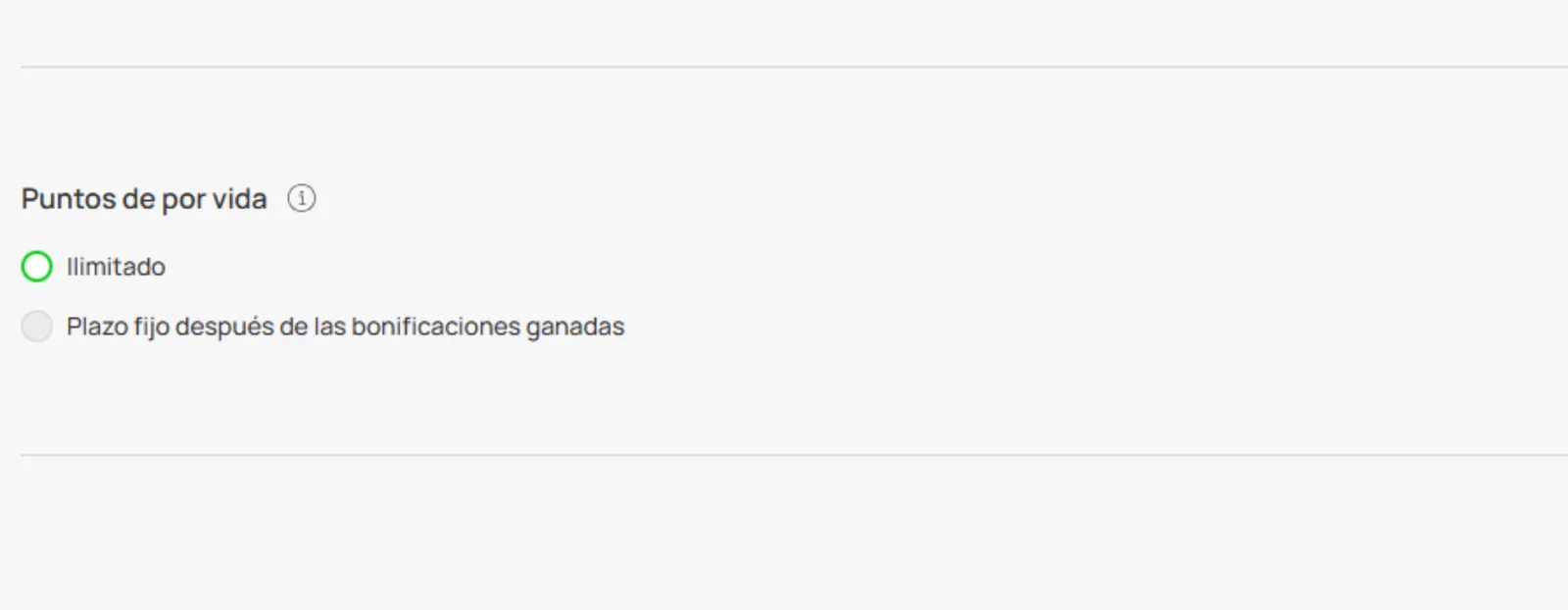 Validez de puntos de por vida