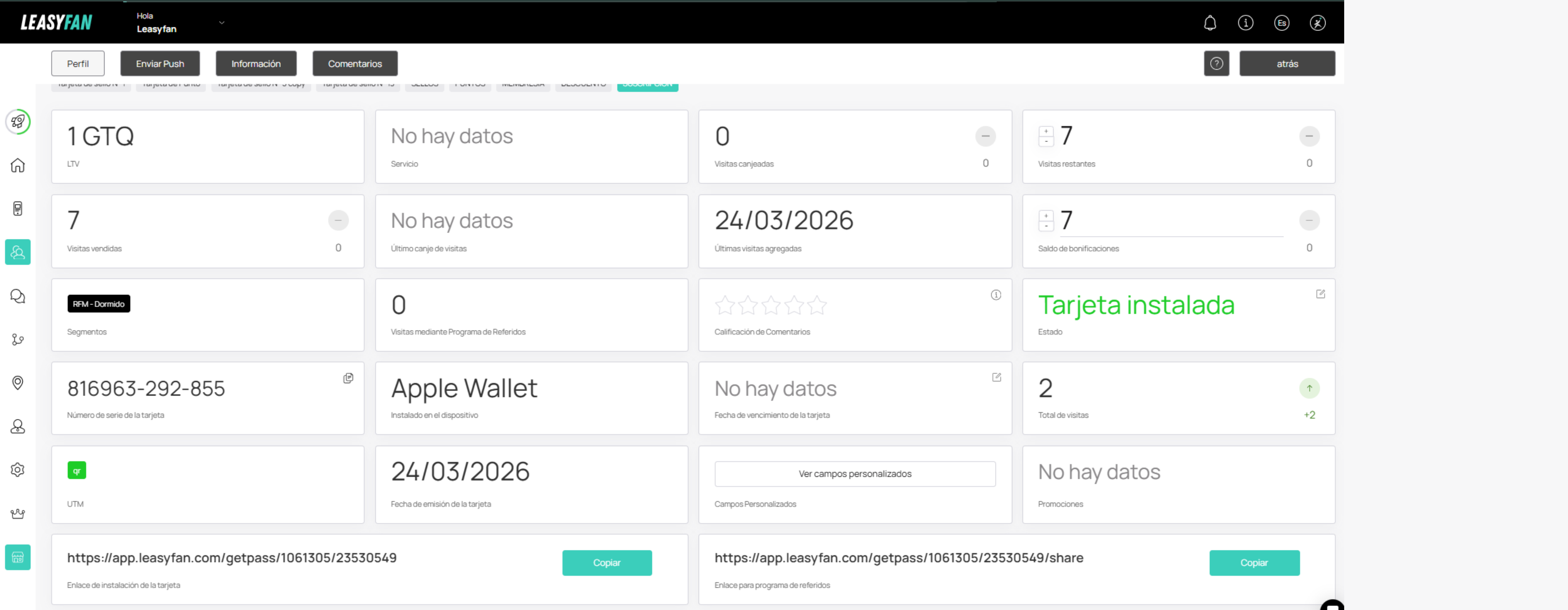 Vista de perfil / Tarjeta Multipass