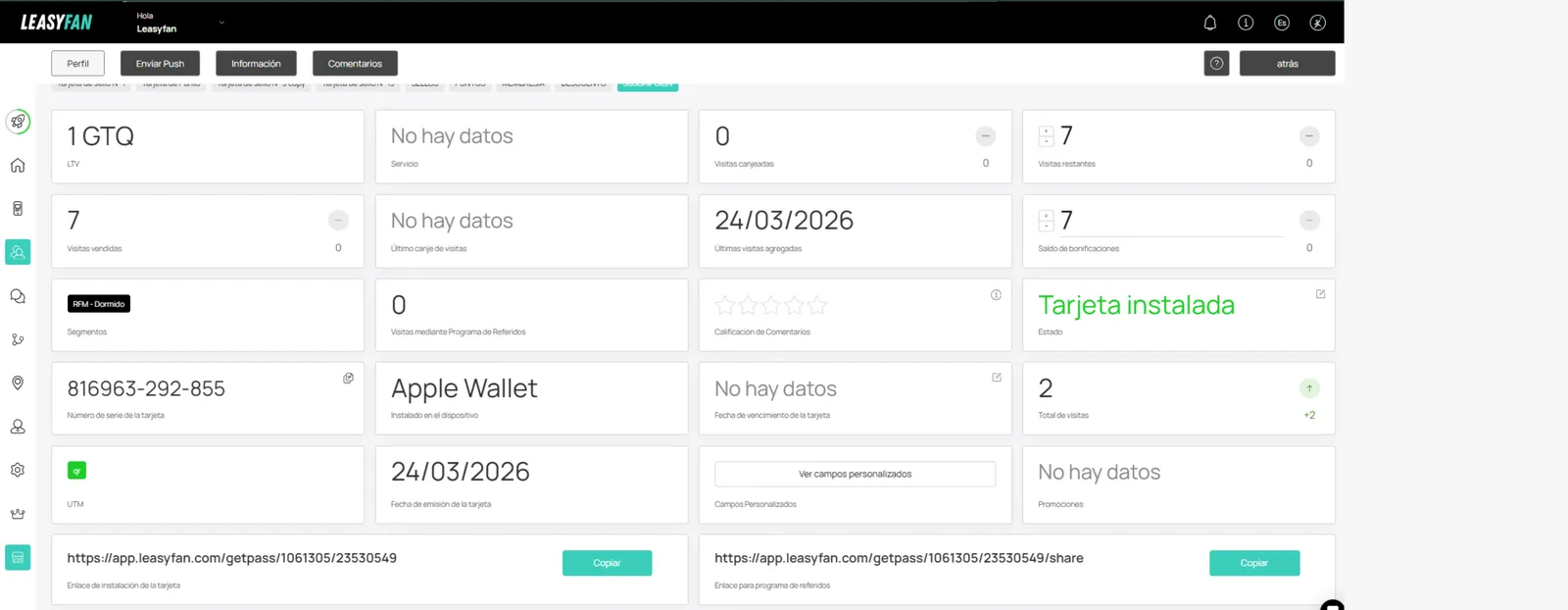 Vista de perfil / Tarjeta Multipass